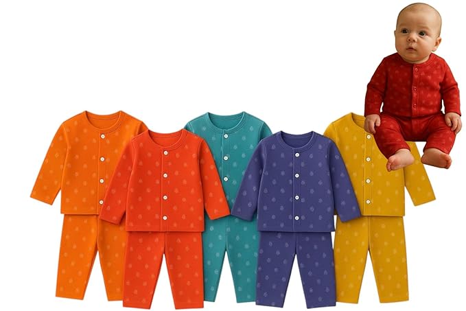 New Born Baby Cotton Tshirt & Pant Set 0-6 Months | Nightwear | Night Suit | Sleepwear for Infant | Soft Breathable Fabric | for Boys and Girls Baby| Pack of 5 Combo|
