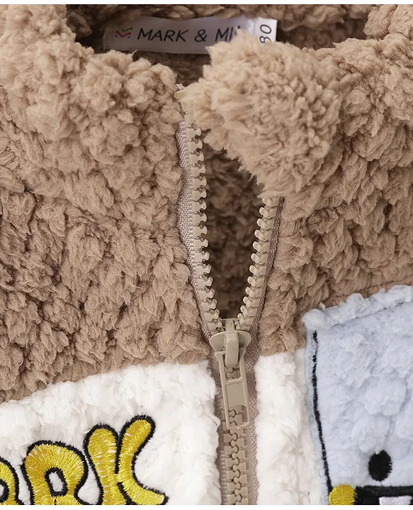 Mark & Mia Full Sleeves Winter Wear Fur Sweatjacket & Lounge Pant Set with Shark Patch Detailing - Light Brown - Image 6