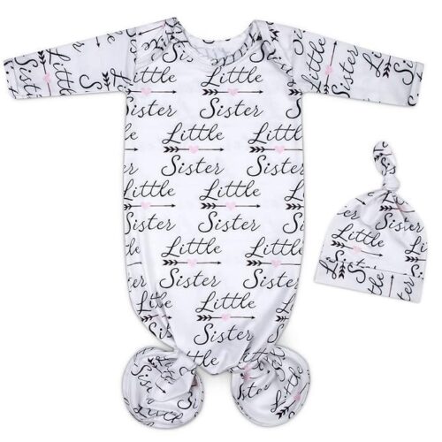 Newborn Knotted Gown 0-6 Months Girl Breathable Sleeper Gowns with Hat Set