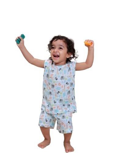 Organic Cotton Half Sleeve Top and Shorts Set | Night Suit for Boys & Girls | Sleepwear Kids Products | Night Wear Rompers | Full Cover Dress