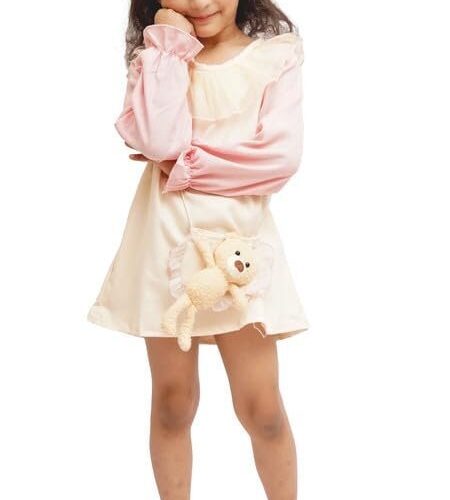 OG BABY Cute Teddy Design Knee-Length Dress for Girls| Adorable Outfit| Soft & Comfortable Fabric| Birthday Celebration Frock for Kids (White)